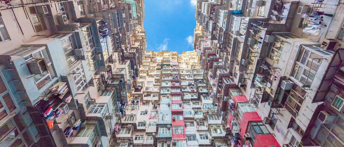 Old Colorful Apartments in Hong Kong, China.