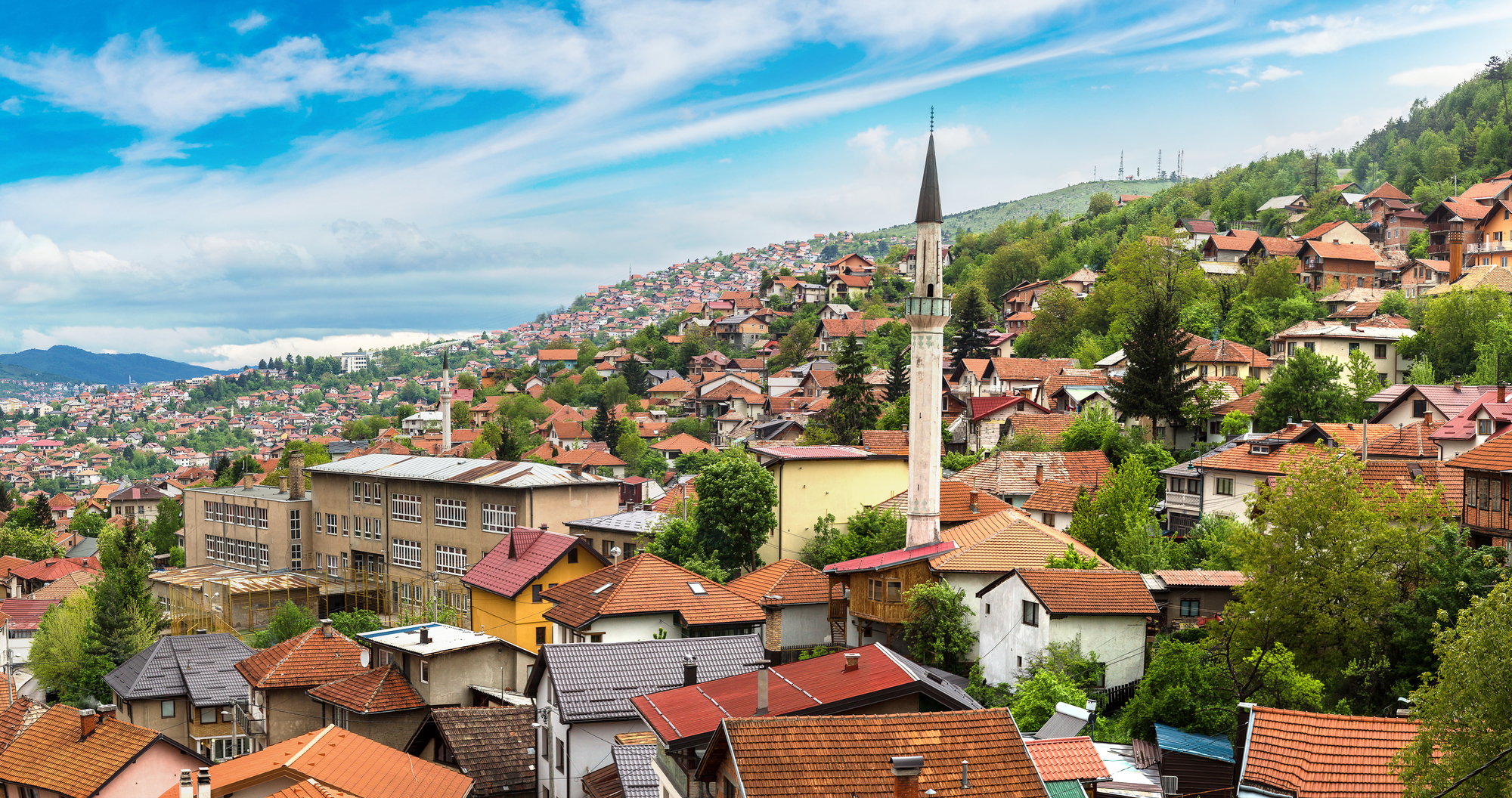Panoramic view of Sarajevo Panoramic aerial view of Sarajevo in a beautiful summer day, Bosnia and Herzegovina